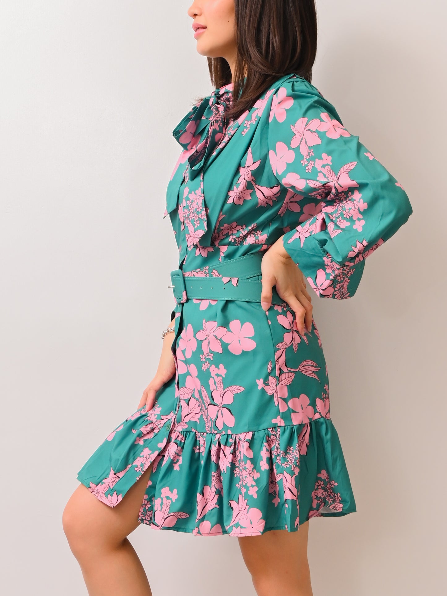 Lilia Floral Belted Ruffle Dress