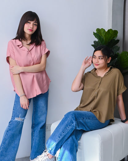 Cielo Oversized Button-Down Polo Top