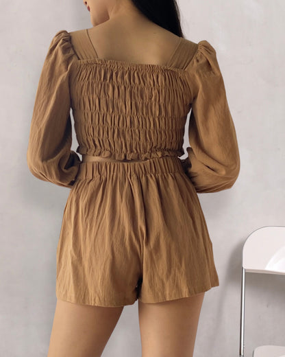 Cleo Set - Long Sleeve Crop Top & High Waist Shorts