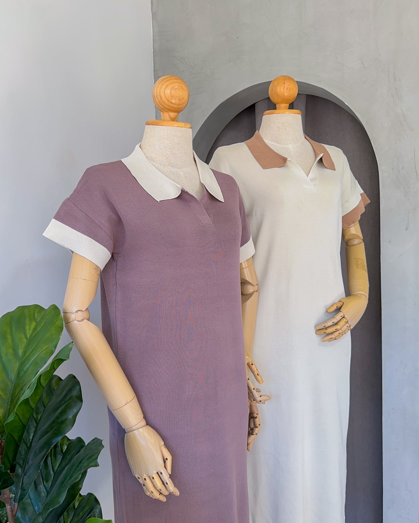 Lucca Stretchable Knit with Collar Dress