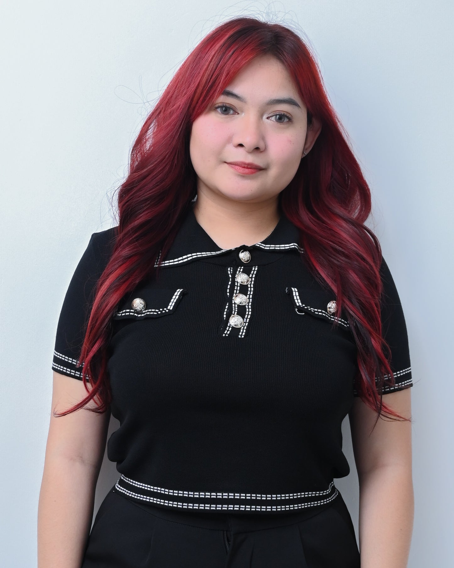 Regine Knit Polo Top with Front Pocket Detail