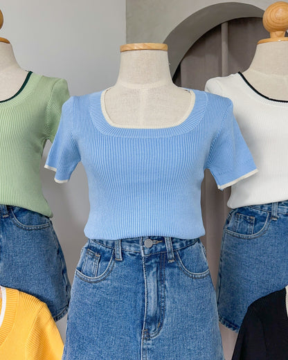 Priscilla Ribbed Knit Square NeckTop
