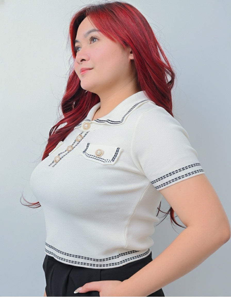 Regine Knit Polo Top with Front Pocket Detail