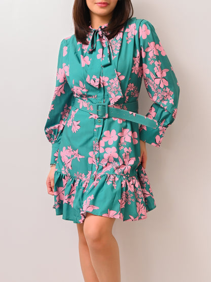 Lilia Floral Belted Ruffle Dress