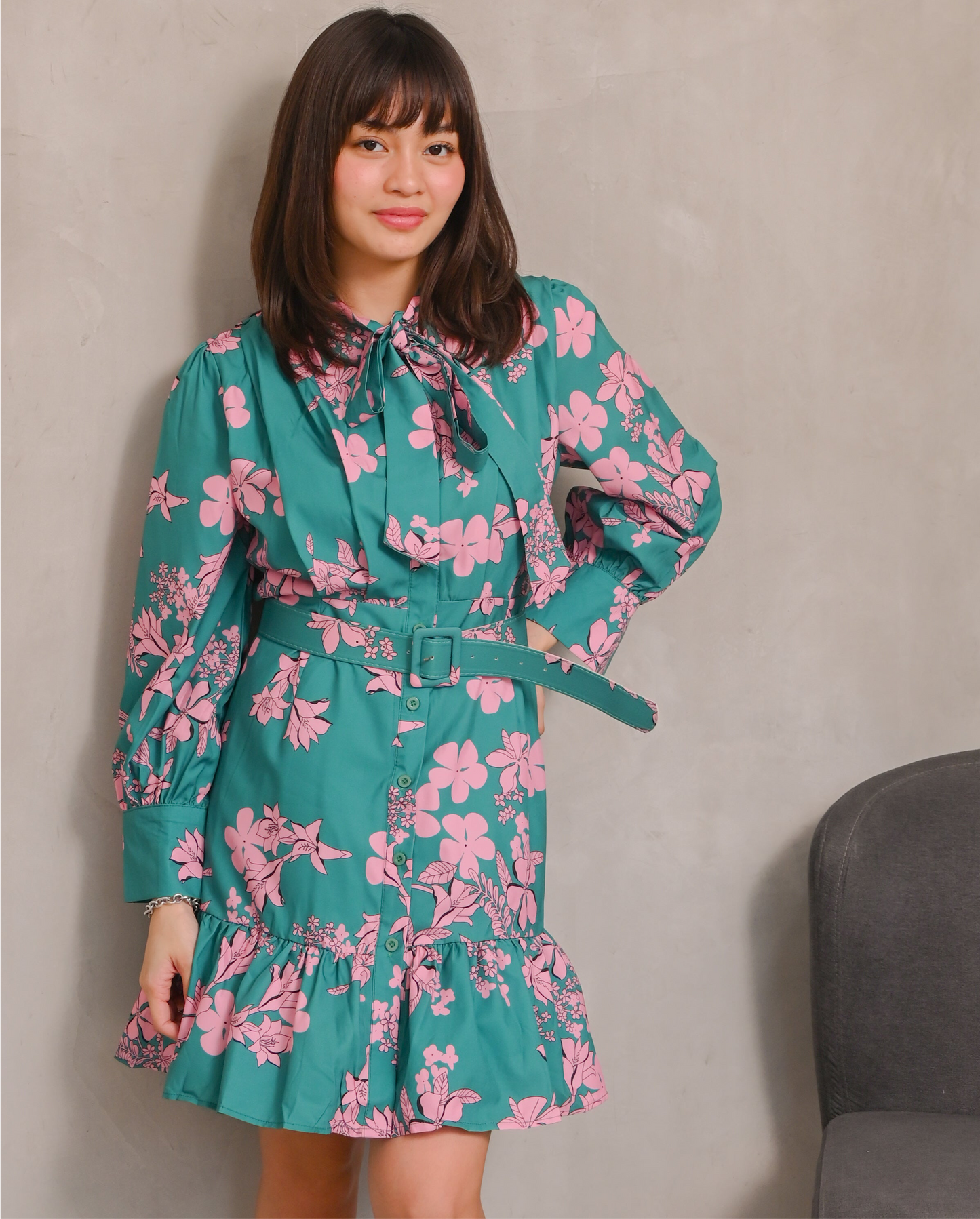 Lilia Floral Belted Ruffle Dress