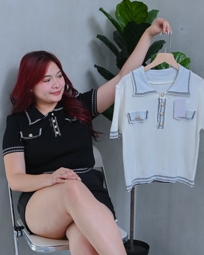 Regine Knit Polo Top with Front Pocket Detail