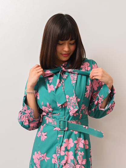 Lilia Floral Belted Ruffle Dress