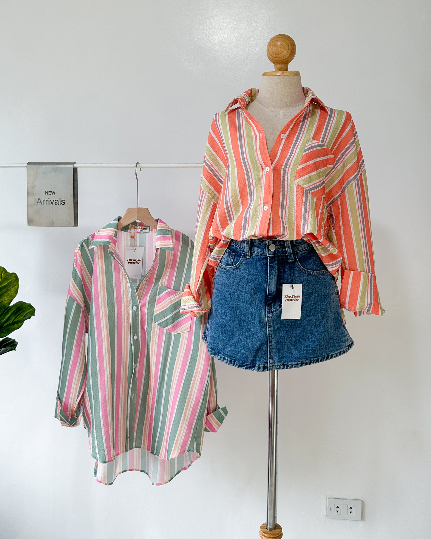 Pochi Striped Oversized Button-Up Shirt with Pocket Detail